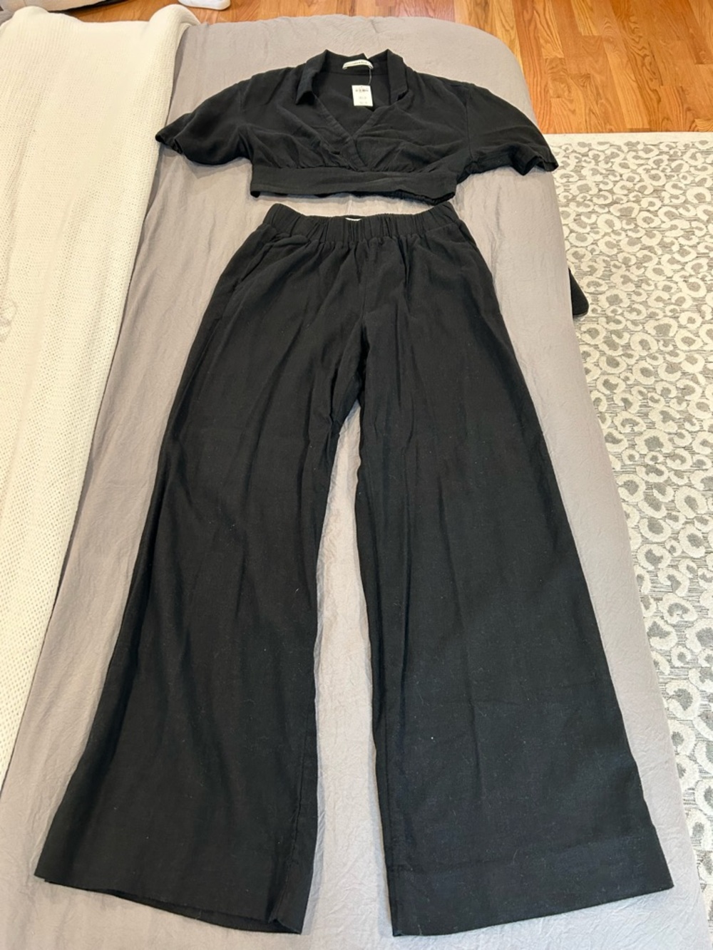 Abercrombie & Fitch Crop Top (M) Black Wide-Leg Linen pants (SP) set